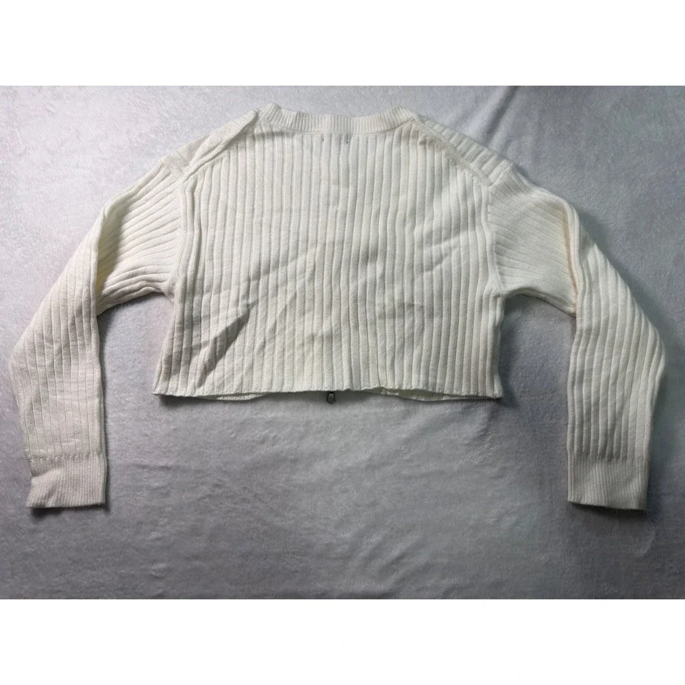 Wild Fable Women Cream Ribbed‎ Cropped Zipper Sweater Size M